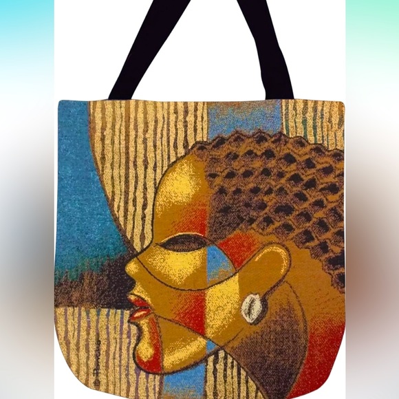 Composite of A Woman African American Afrocentric Tapestry Tote Bag Poncho Brown - Picture 1 of 7